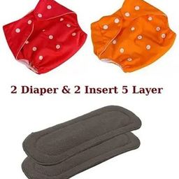 Washable Reusable Cloth Diapers with 2 Adjustable Nappies & 2 Inserts 5 Layer-image-20