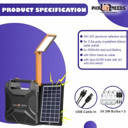 pick ur needs Solar Chargeable Inverter Light Set With Study Lamp + 3 Bulb 1 USB Charging Port 7 hrs Torch Emergency Light image 4