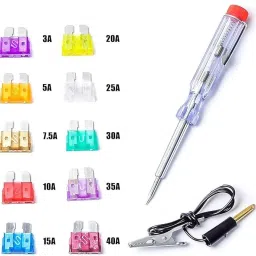 uptodatetools 10pcs Auto Plug In Fuse Tester Voltage Tester with 10 Fuses Analog Voltage Tester image 4