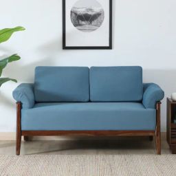 woodsworth from pepperfry Andorra Sheesham Wood 2 Seater Sofa In Blue Colour-picture-13