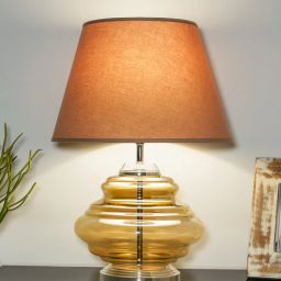 kapoor lampshades Droplet Beige Cottan Fabric Shade Night Lamp With Metal & Glass Base-picture-40