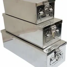 GinoSet Stainless Steel Locker Boxes Jewellery Boxes Cash Peti Set (Multi_Pack of 3) Cash Box-picture-10