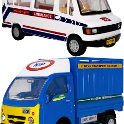Set of 2 Combo Pull Back & go Action Ambulance + ACE Cargo Toys For Kids-25