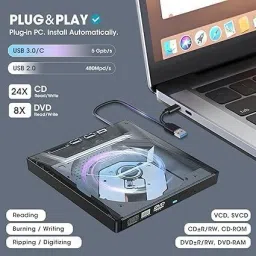 WEFLY CD/DVD Drive for Laptop 5 in 1 With Type-C SD/TF USB Port DVD External DVD Writer image 3