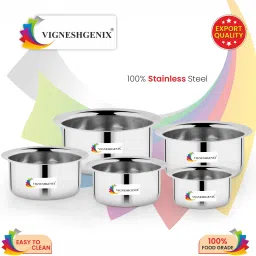 Pack of 5 Stainless Steel Classic Stainless Steel Handi/patila/bhagona/biryani cook & serve Cookware Set Dinner Set-2