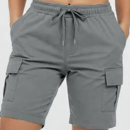 Solid Women Grey Cargo Shorts-image-27