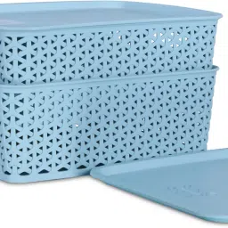 Plastic Premium Elite Baskets Medium with 2 Lids - Mint Green Storage Basket-50