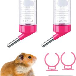 Plastic Water Bottle for Hamster Rabbit Dog Kitten ferrets guinea 125 ML, Pack 2 Hamster Treat-0