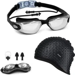 Swimming Kit Swimming Goggles & Swimming Cap with Ear Plug, Nose Clip | Anti Fog-image-65