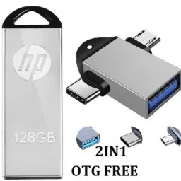 HP V220w 2IN1 OTG FREE 128 GB Pen Drive 128 GB Pen Drive Compatible with Audio Player, Desktop Computer, Laptop, Mobile, Tablet USB 2.0, USB 3.0 Metal Case-47