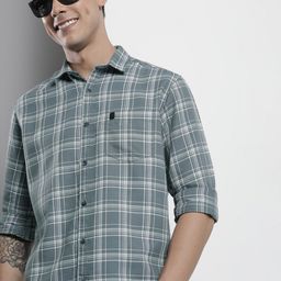 the indian garage co. Men Slim Fit Checkered Spread Collar Casual Shirt-picture-24