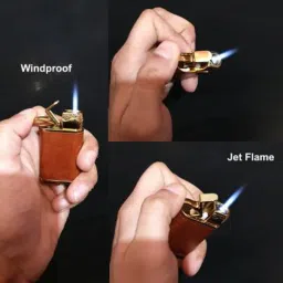 astrums Refillable Retro Classy Windproof Lighter - Elegant Design Jet Flame Lighter Refillable Retro Classy Windproof Lighter - Elegant Design Jet Flame Lighter (Without Fuel Empty Lighter) Pocket Lighter (Brown) Pocket Lighter image 3