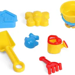 Set of 6 Plain Beach Set Sand Toys For Kids Includes Beautiful Bucket, 2 Sand Moulds, 2 Tools & 1 Gardening Water Can Children Gifting Ideas (Multi-Color)-18