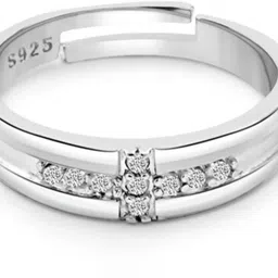 Zarkan 925 Silver + American Diamond Ring For Men Silver Rhodium Plated Ring-picture-16