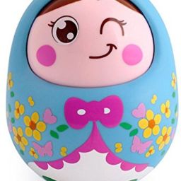 Cartoon Tumbler Doll Roly-poly for babies with Sound&Nodding head-Blue Rattle-22