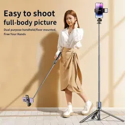 Hold up 63" Long Selfie Stick Tripod with Fill light Bluetooth Remote for Mobile Phones 360 Degree Stable Durable Portable Extendable Detachable Bluetooth Remote Bluetooth Selfie Stick image 3