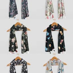 Printed Chiffon Women Multicolor Stole, Scarf, Fancy Scarf-image-46
