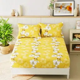 220 TC Polycotton King Self Design Fitted (Elastic) Bedsheet-image-3