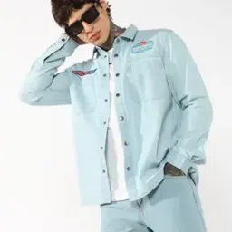 Men Racer Denim Regular Fit Shirt with Patch Pockets-image-90
