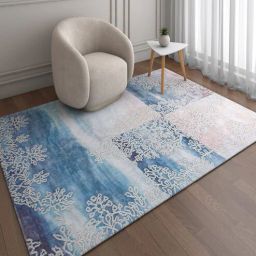 Blue Abstract Wool and Viscose 5 ft X 8 ft Hand Woven Carpet-image-47