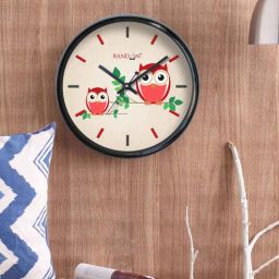 random Owl Couple Black Plastic Analog Kids Wall Clock-picture-44
