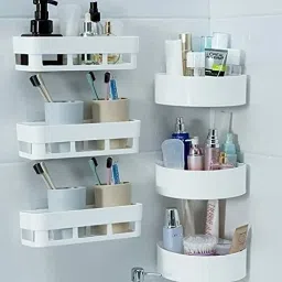 Multipurpose Bathroom Shelves For Wall/Self Adhesive Traceless Kitchen And Bathroom Shelf Organizer/Plastic Hanging Toilet Bathroom Rack Desktop Wall Mount No Drill Required Wall Shelves/Kitchen Rack/Toothbrush Caddy/Kitchen Wall Shelf/Kitchen Shelves/Bathroom Wall Shelves Rack For Storage/Plastic Wall Shelf With Magic Sticker /bathroom accessories set Plastic Wall Shelf-70