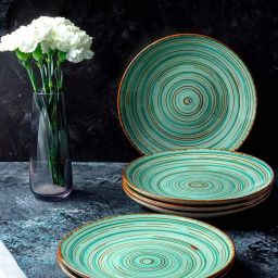 Handcrafted Ceramic Stoneware Dinner Plates Set of 4 Pasco Printed Plates Dia - 10.3" Each, Microwave Safe, Freezer Safe, Dishware Safe Dinner Plate-19