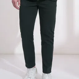 highlander Men Slim Fit Green Cotton Blend Trousers-picture-7