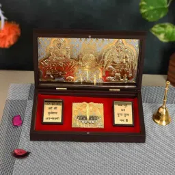 muren Gold Pleated Charan Paduka Box Sri Dhanlaxmi Kuber Ji Photo Frames Decorative Showpiece Religious Frame Spirtual Awarness-picture-12