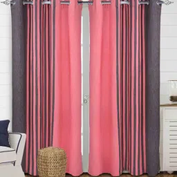 saral home Brown Cotton Striped 7 ft Light Filtering Eyelet (Set of 2) Door Curtains-picture-26