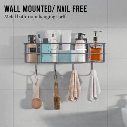 Bathroom Organizer Without Drill/GI Steel Self Adhesive Bathroom Shelf Iron Wall Shelf-image-77