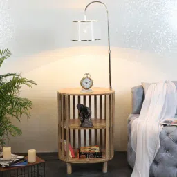 sapphire Modern White Iron Shade Shelf Floor Lamp With Wood Base-picture-33