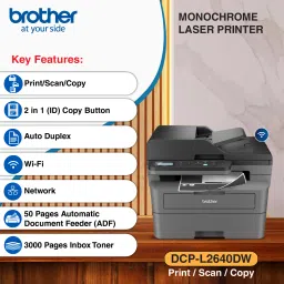 brother DCP-L2640DW Multi-function WiFi Monochrome Laser Printer for Print/Copy/Scan with 2 in 1 (ID) Copy Button, Auto Duplex Feature, 34 ppm Print Speed, 256 MB Memory, 250 Sheet Paper Tray, Free Installation & with Up to 3000 Pages of Black Ink Toner in the box image 5