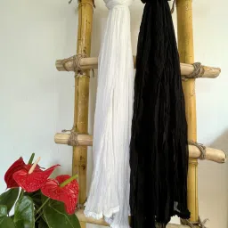 Chiffon Solid White, Black Women Dupatta-10