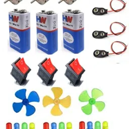 Project Experiment Kit DC Motor, 9V Battery, LED, Battery Snap, Switch for DIY Educational Electronic Hobby Kit-23