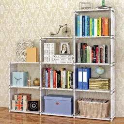 Non Woven 9 Shelf Book Organizer Showcase rack for home Plastic Open Book Shelf-28
