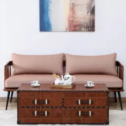 bohemiana from pepperfry Chavez Leather Coffee Table In Vintage Brown Colour-picture-21