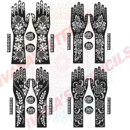 Full Hand Mehndi Stencil Design Full Hand Set | Henna Tattoo stencil for Women FL-21-10-11-12-13 Girls and kids | Easy to use in just 4 steps | Mehandi Sticker Stencil-25
