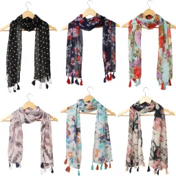 Floral Print Chiffon Women Multicolor Scarf, Stole-image-45