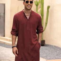anouk Men Solid Cotton Blend Straight Kurta-picture-35