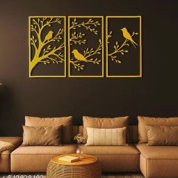 Golden Bird Wall Art Set of 3 | MDF Wooden Wall Hanging for Living Room Decor Pack of 3-image-50