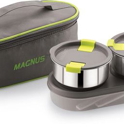 Olive-3 Steam Lock Airtight Stainless Steel Container Lunch Pack with Soft Pouch 3 Containers Lunch Box-23