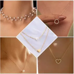 Combo of 5 Traditional 18 inch Daily Wear Necklace Set for Women Diamond Gold-plated Plated Brass Necklace-image-29