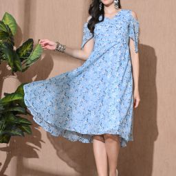Women A-line Blue Midi/Calf Length Dress-image-60