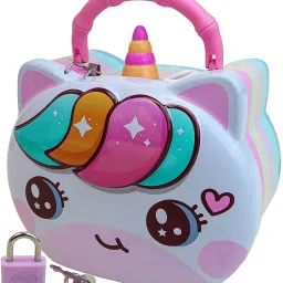 Unicorn Piggy Bank School Creative Gift Box Key Lock Storage Coin Bank-image-56
