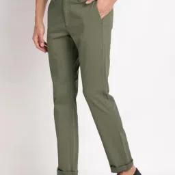Men Slim Fit Light Green Cotton Blend Trousers-image-75