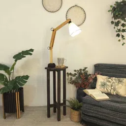 symplify Centaur Wooden Shelf Floor Lamp with Jute Shade and Brown Base-picture-4