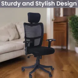 High Duty Elegant Black High Back Executive Office Boss Chair with Chrome Arms Fabric Office Arm Chair-image-5