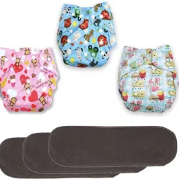 All New Printed Multicolour Reusable Cloth Diaper With Black Insert Fr Baby New Born To 2 Year (3 Diaper +3 Insert) - M - L-9