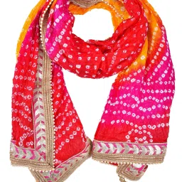 Art Silk Embroidered Pink, Yellow, Orange Women Dupatta-image-25